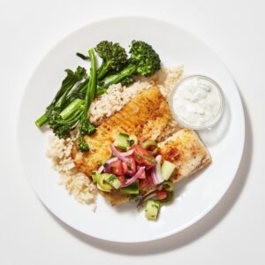 Crispy Tilapia over Greek Salad
